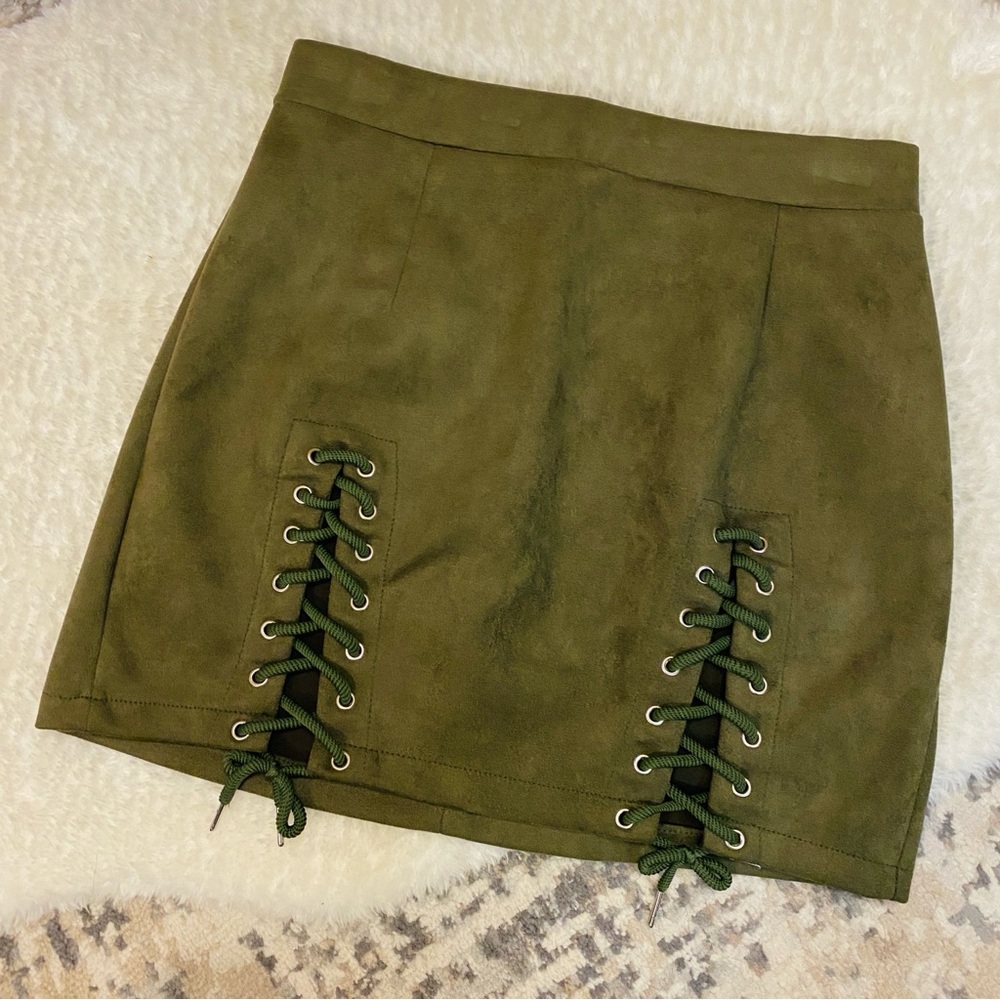 Olive Lace-Up Mini Skirt